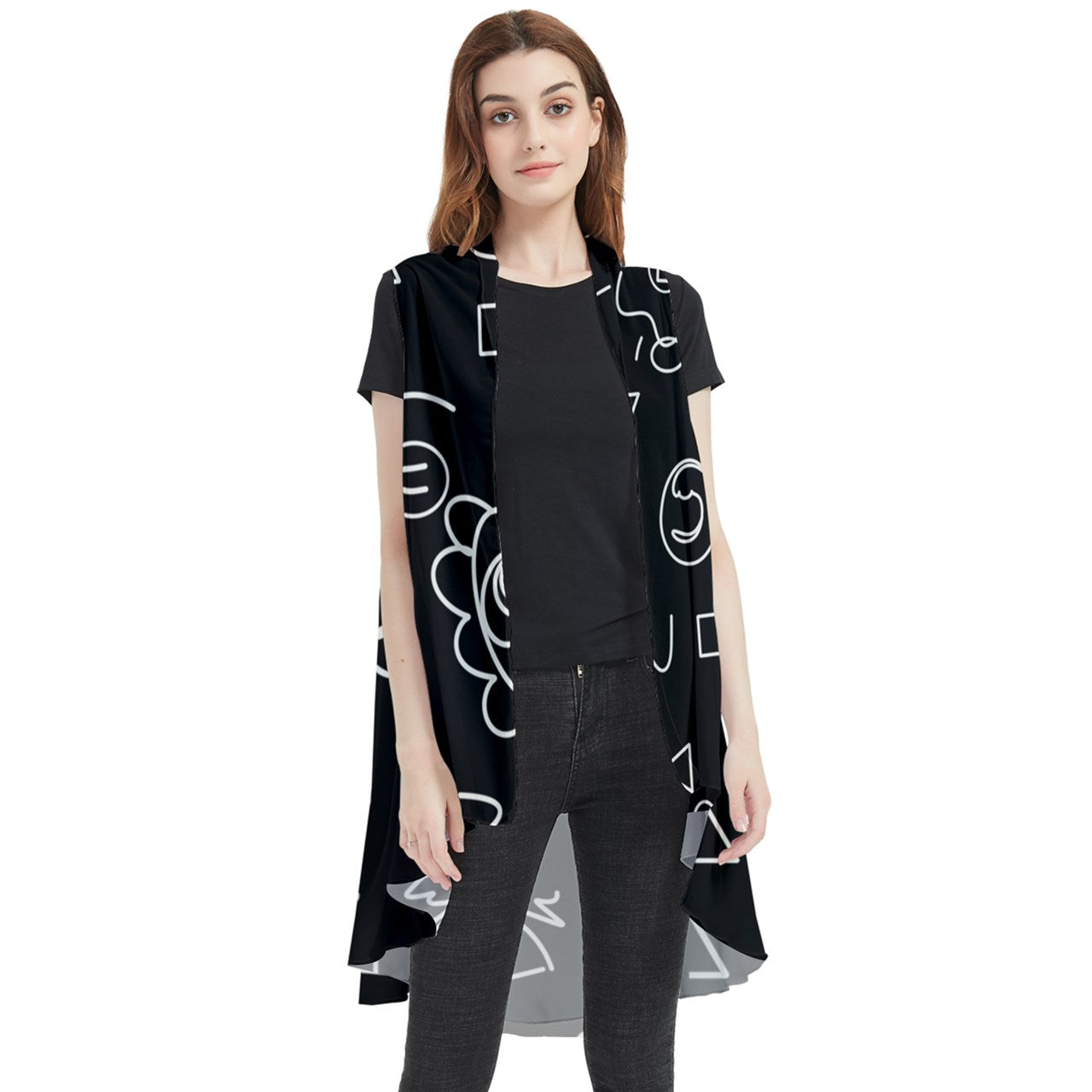 squiggleface Sleeveless Chiffon Waistcoat Shirt