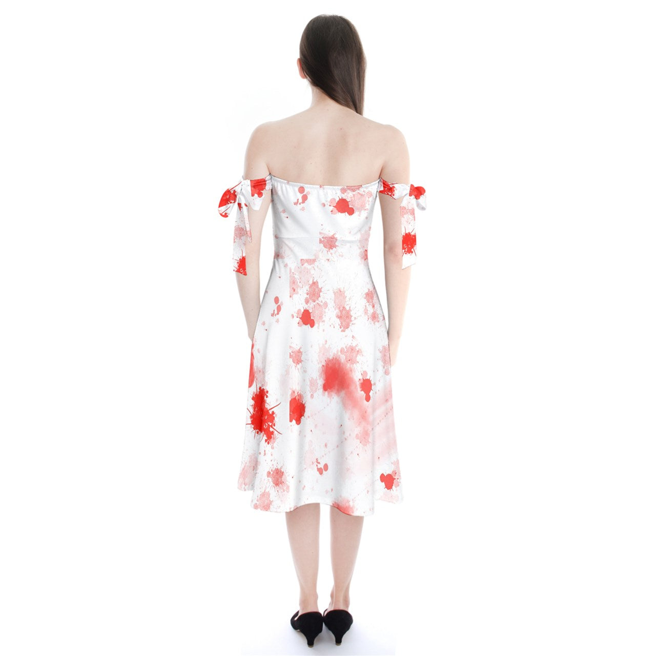 blood spatter Shoulder Tie Bardot Midi Dress