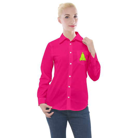 reggies green rocket ship Long Sleeve Pocket Shirt