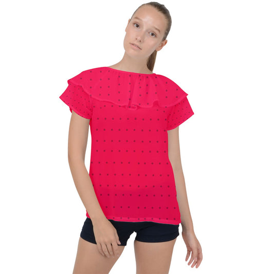 strawberries red dot Ruffle Collar Chiffon Blouse