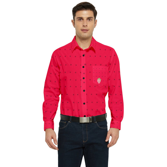 strawberries red dot large Long Sleeve Pocket Shirt
