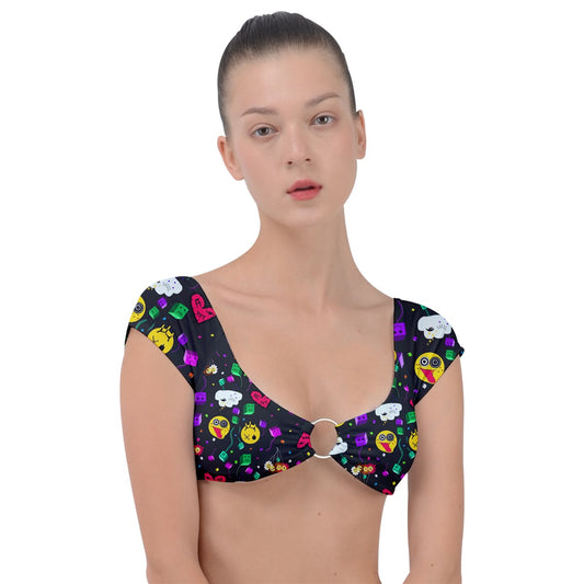Smiley Balloons Cap Sleeve Ring Bikini Top