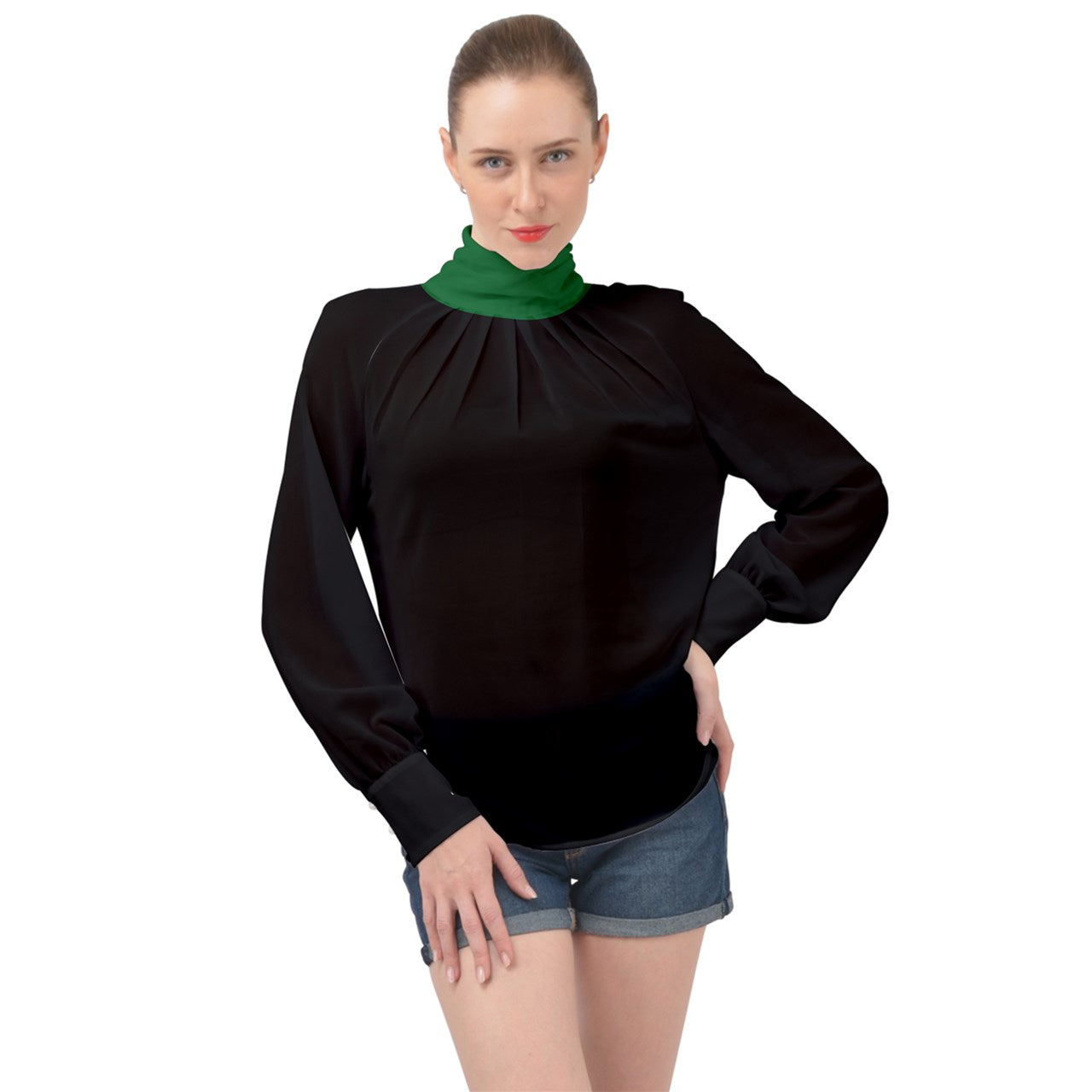 Ivy Collar High Neck Long Sleeve Chiffon Top