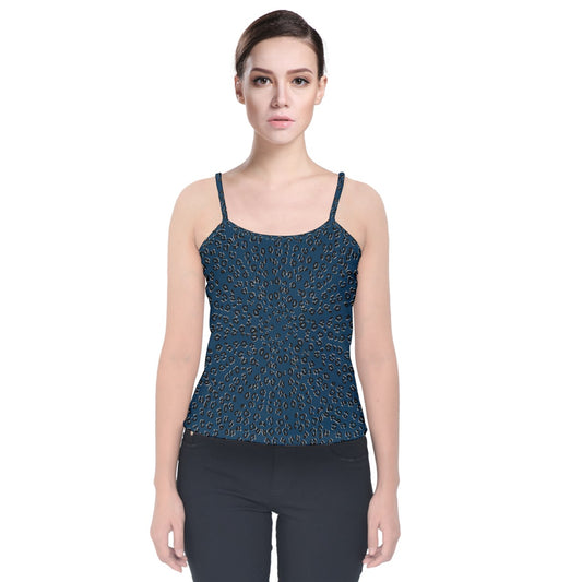 navy cheetah Velvet Spaghetti Strap Top