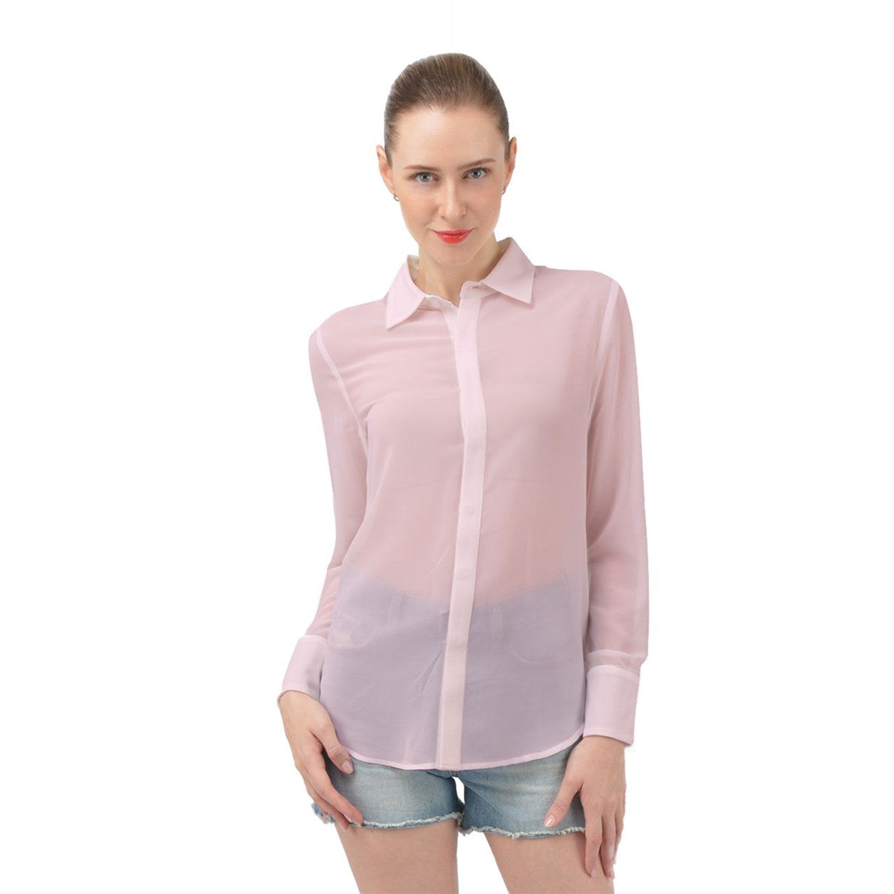 Icee Pink Long Sleeve Chiffon Shirt