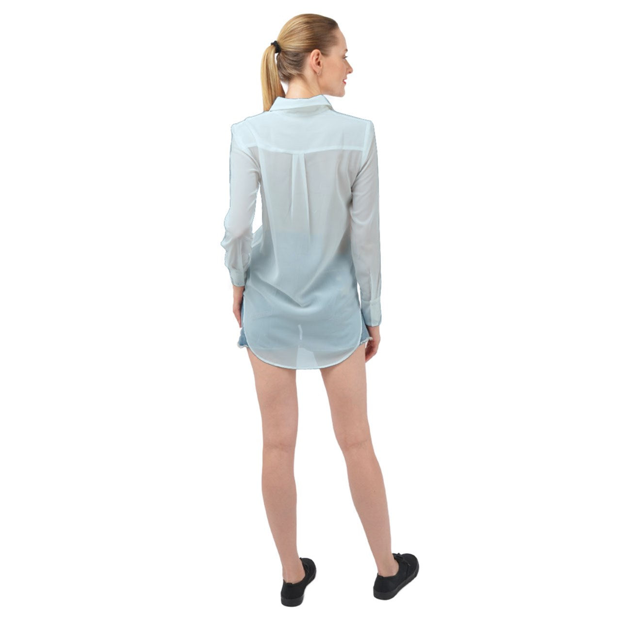 Icee Blue Long Sleeve Chiffon Shirt