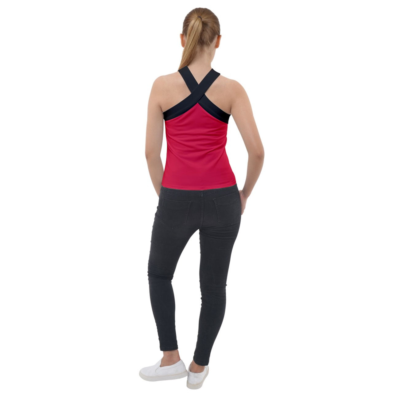 Chilli Red Cross Neck Velour Top
