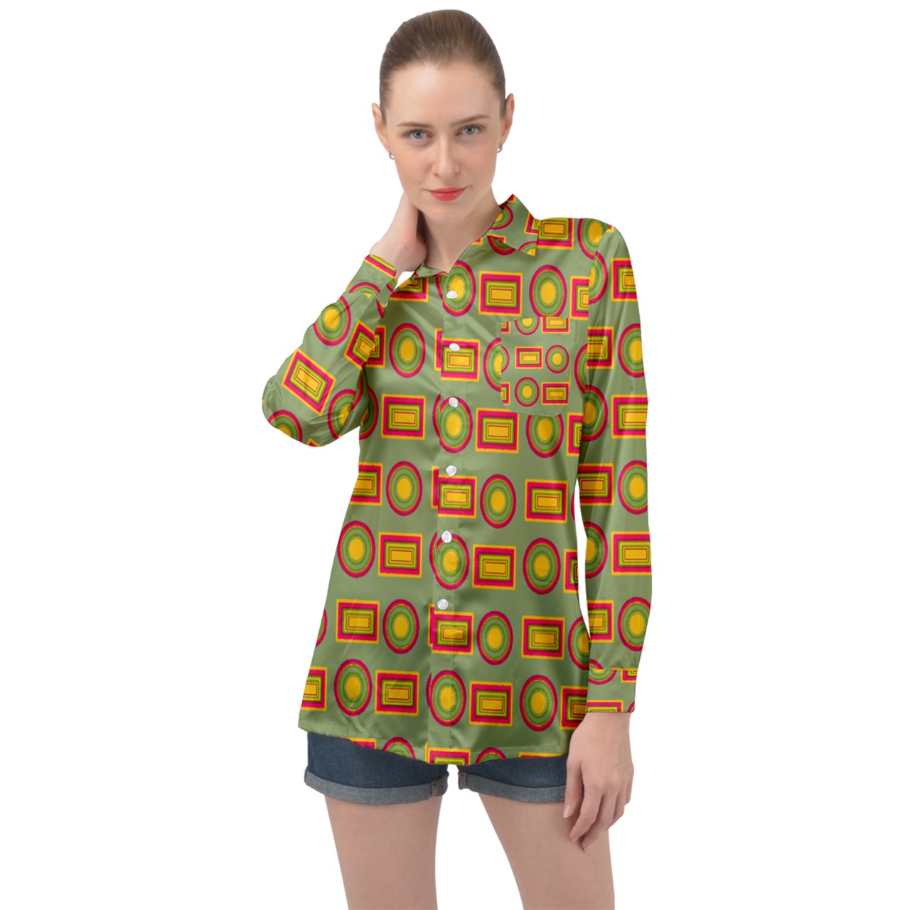 Circle Circle Dot Dot Long Sleeve Satin Shirt
