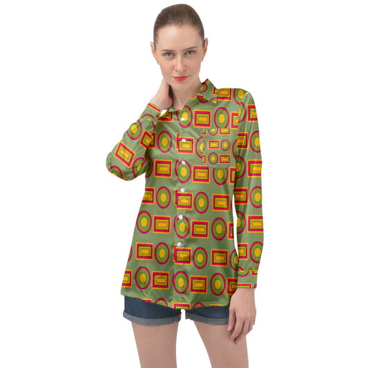 Circle Circle Dot Dot Long Sleeve Satin Shirt