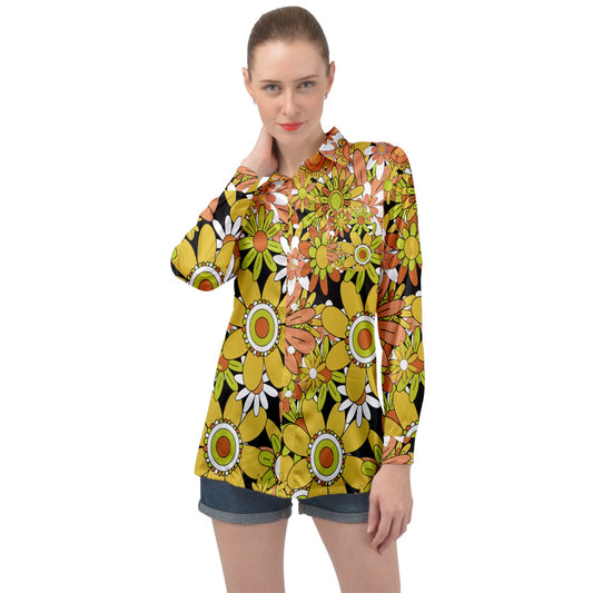Classic Boho Flowers Long Sleeve Satin Shirt