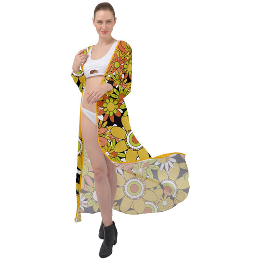 Classic Boho Flowers Maxi Chiffon Beach Robe