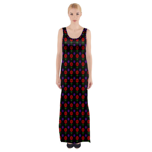 Red Poppies Thigh Split Maxi Dress