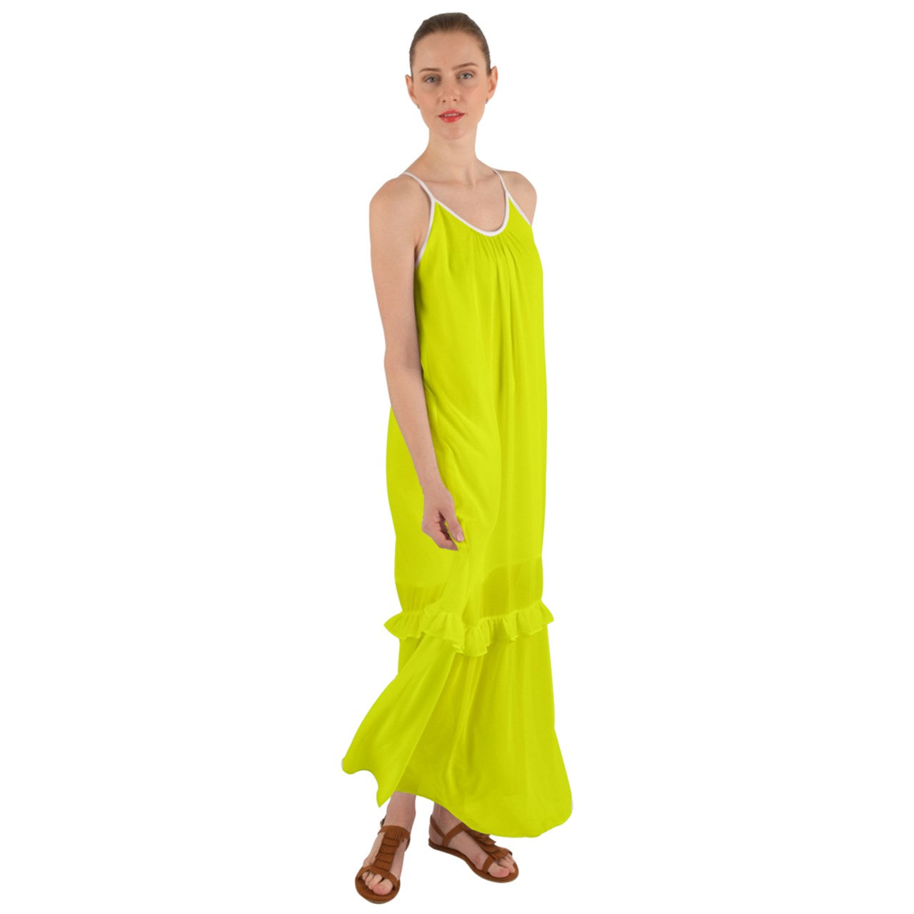 Hot Yellow Cami Maxi Ruffle Chiffon Underdress