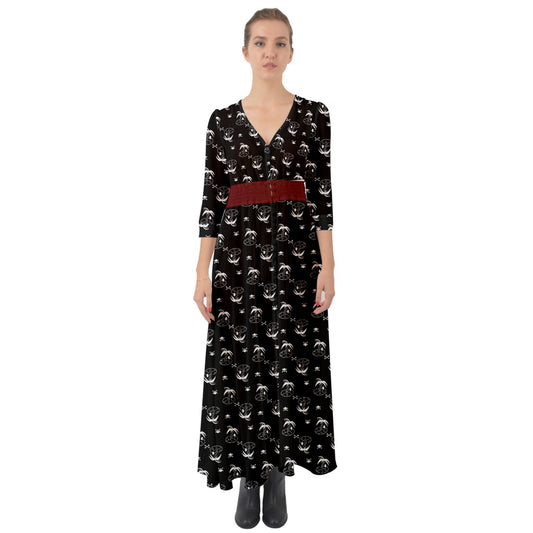 palm and skull Button Up Boho Maxi Dress