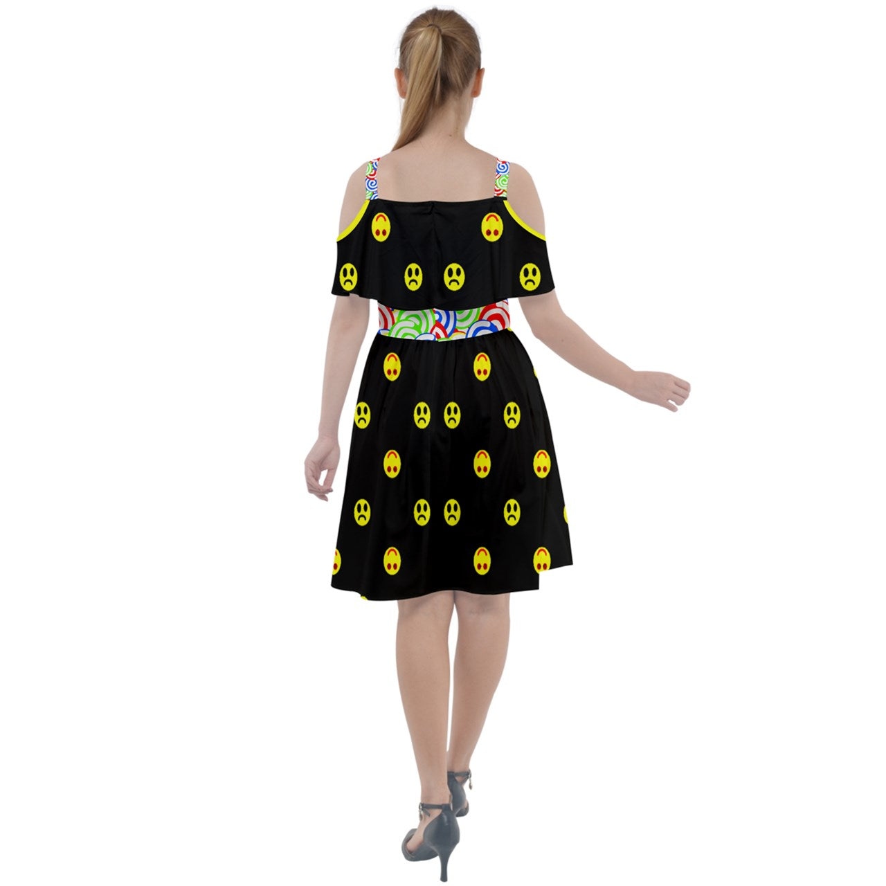 Twisted Smiley dark Cut Out Shoulders Chiffon Dress