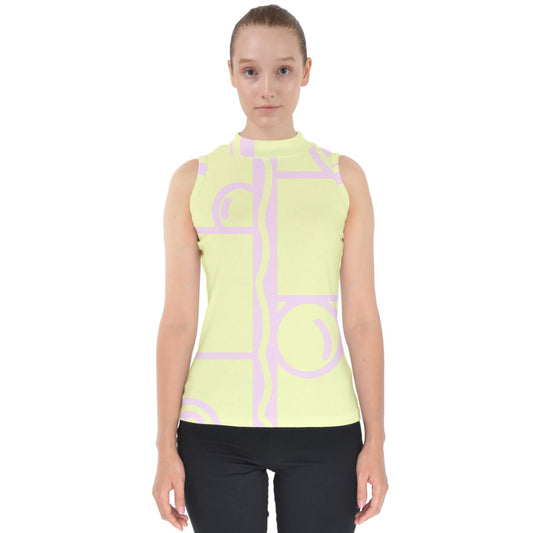 Pink Banana Mod Bubble Mock Neck Shell Top