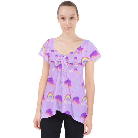 Rainbow Moon Watercolor Lace Front Dolly Top