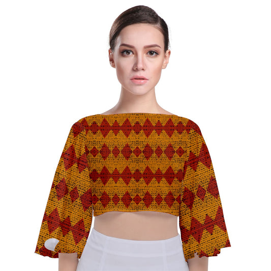 Red Knight Spots Tie Back Butterfly Sleeve Chiffon Top