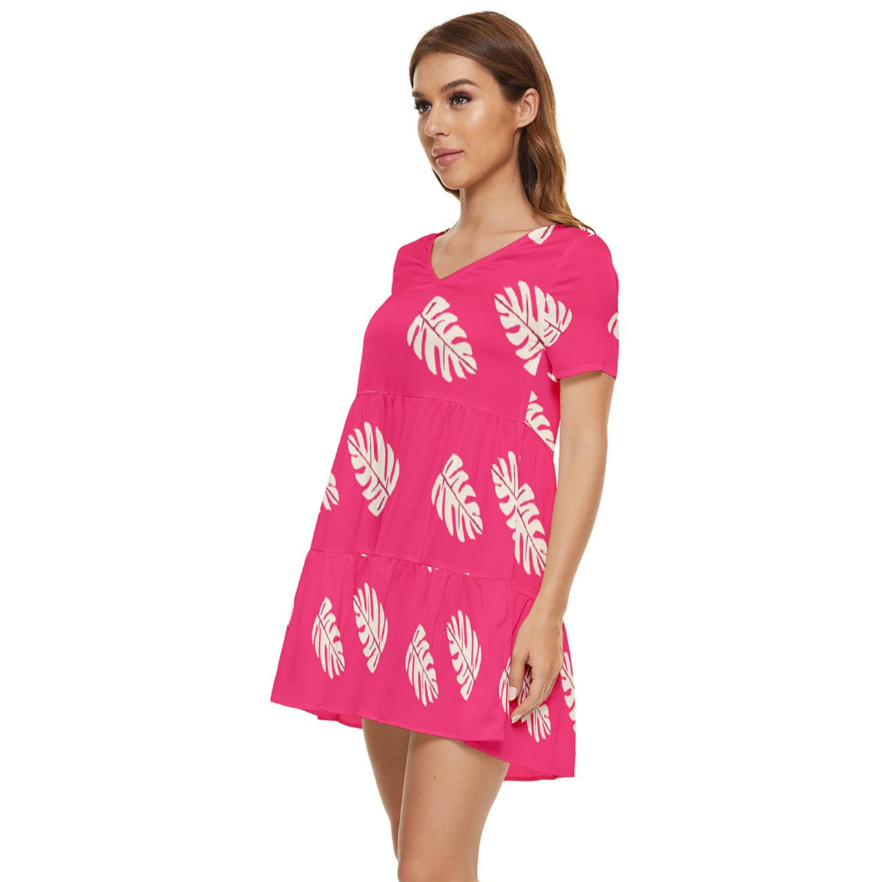 Lelani's Leafy Tiered Short Sleeve Mini Dress