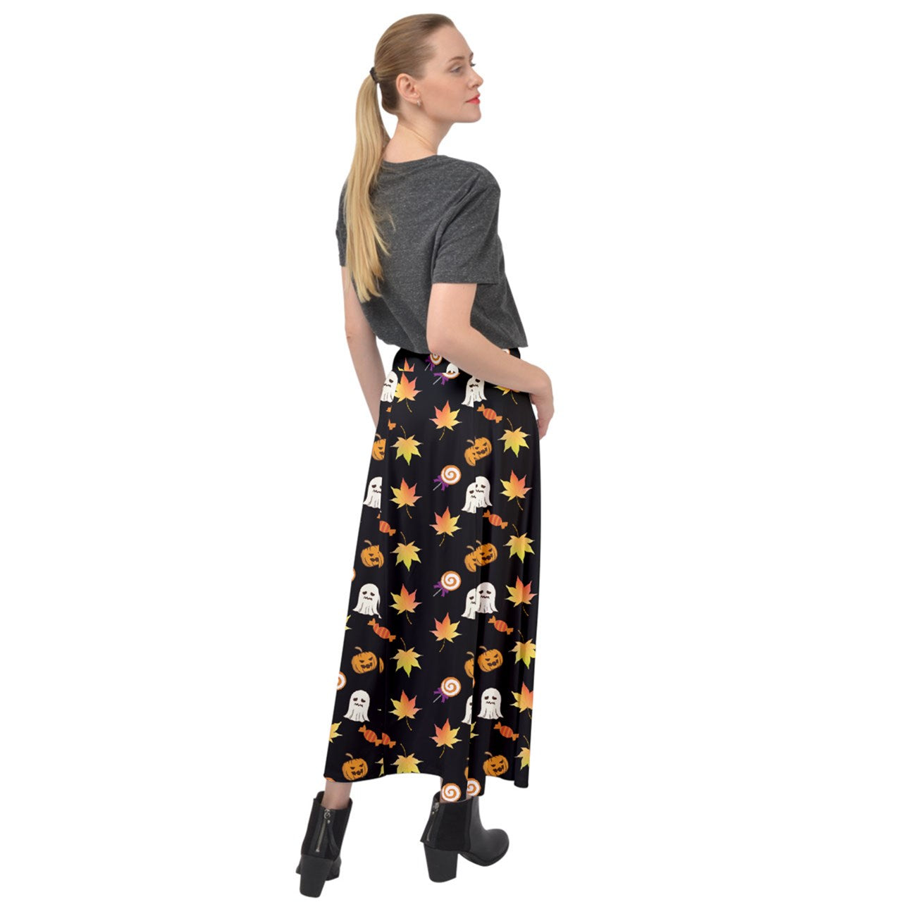 Jack-O Sweet Leaf Velour Split Maxi Skirt