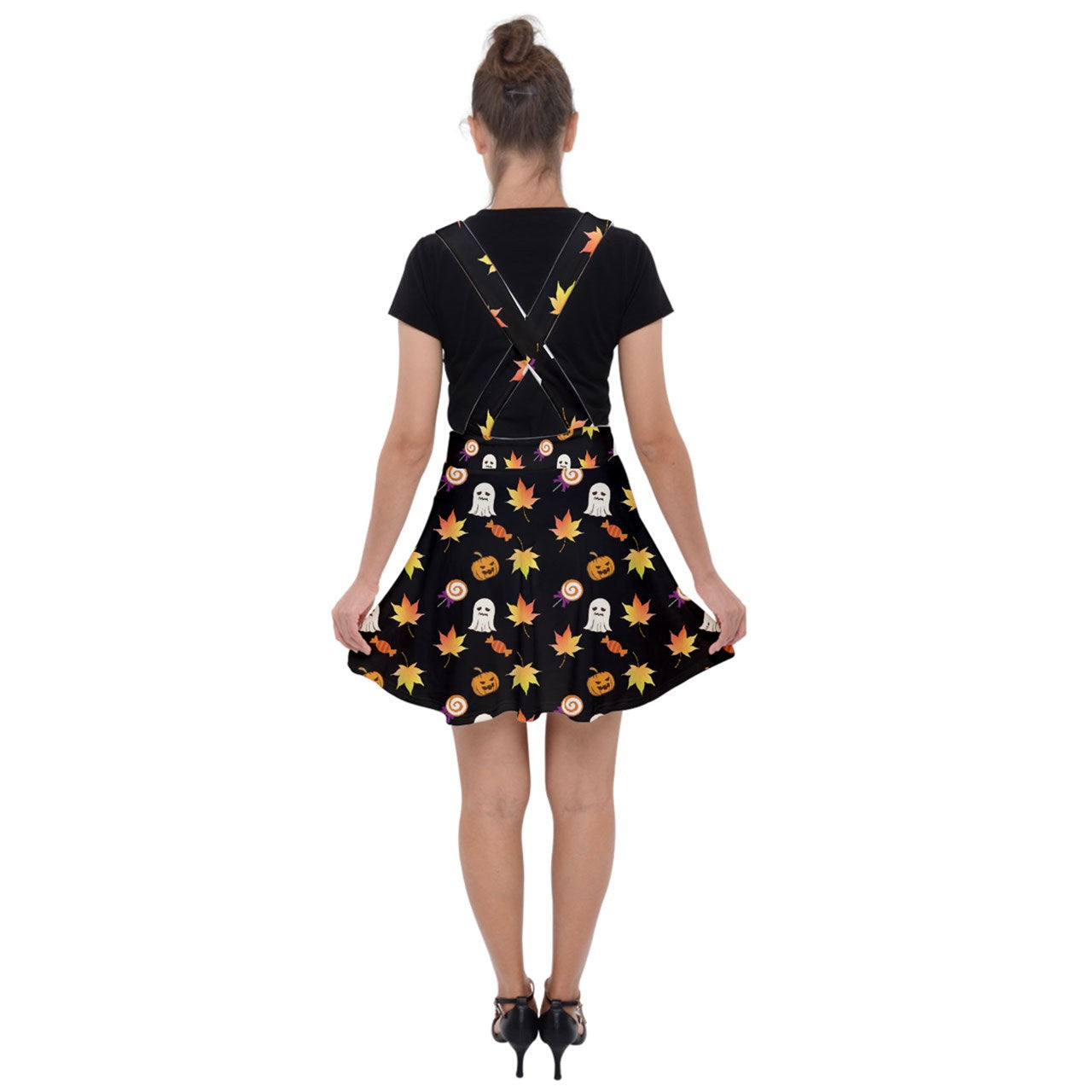 Jack-O Sweet Leaf Velvet Suspender Skater Skirt