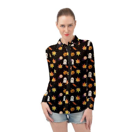 Jack-O Sweet Leaf Long Sleeve Chiffon Shirt