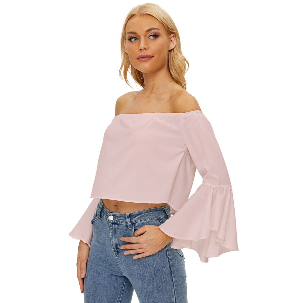 Blush Off Shoulder Flutter Bell Sleeve Top
