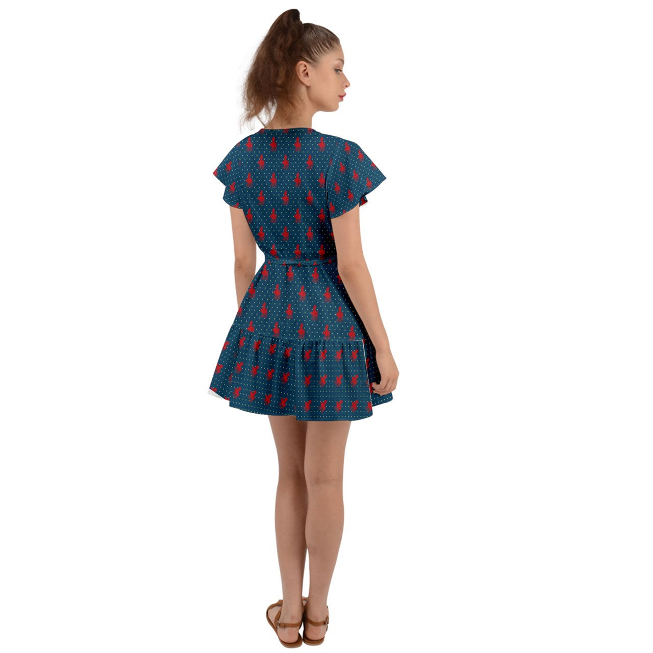Twilight Rose Flutter Sleeve Wrap Dress