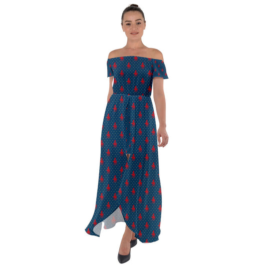 Twilight Rose Off Shoulder Open Front Chiffon Dress