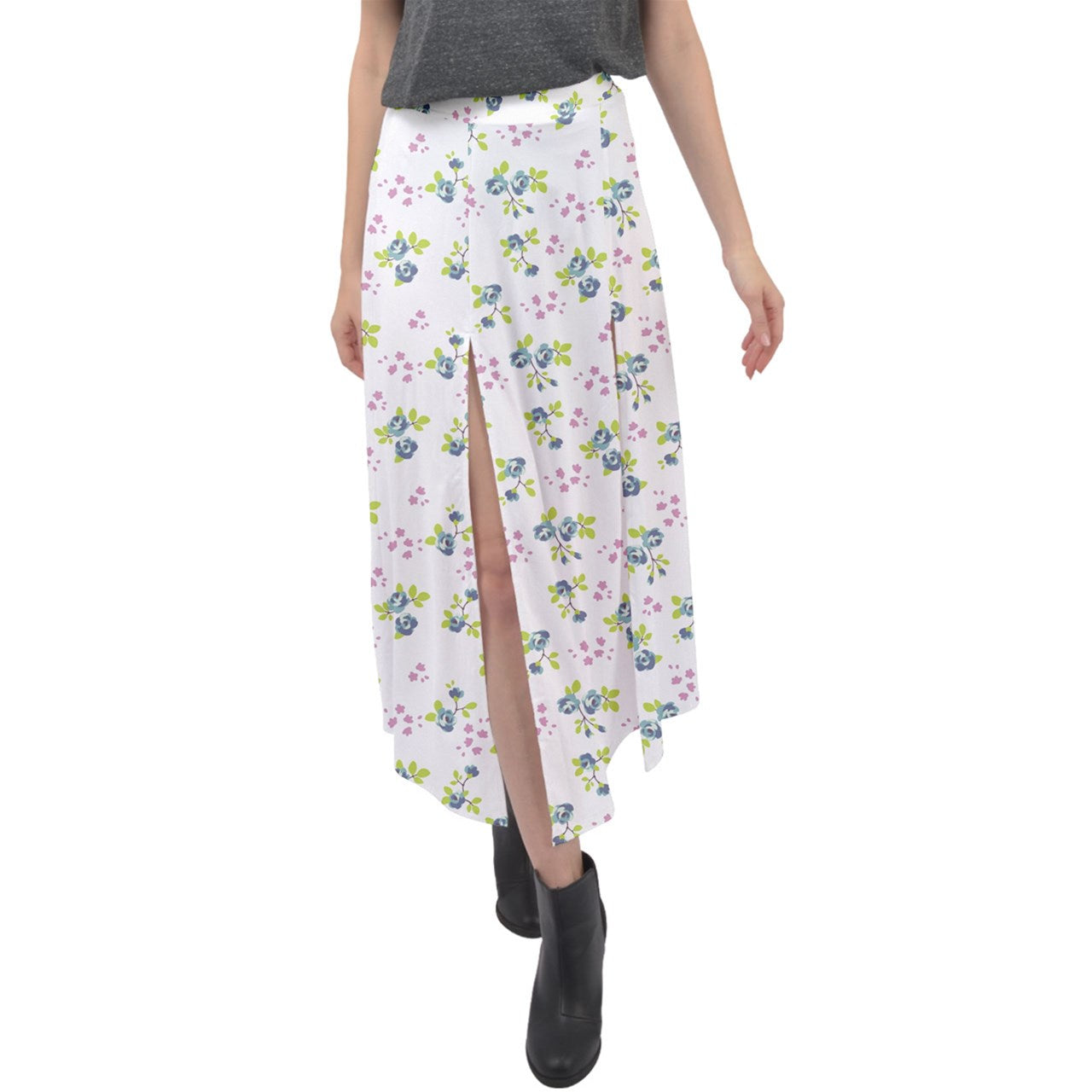 Powder Blue Bell Velour Split Maxi Skirt