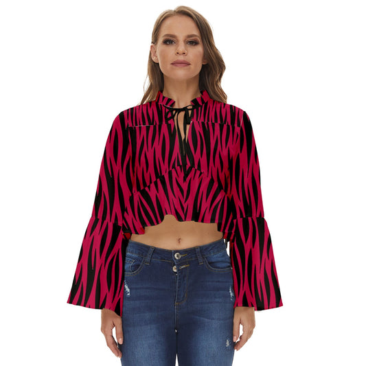 Cherry Zebra  Boho Long Bell Sleeve Top