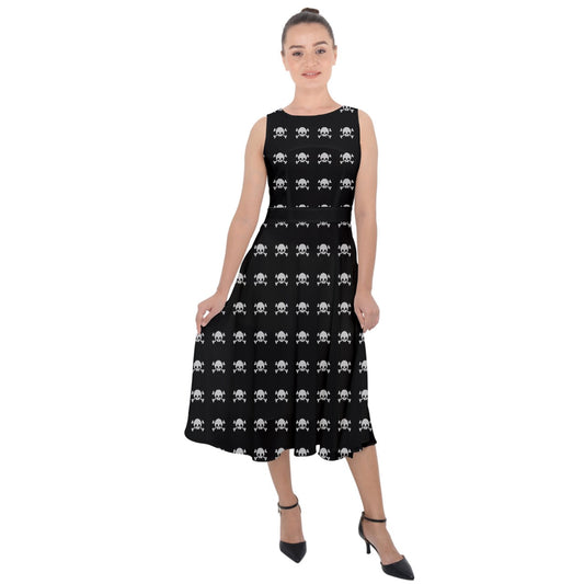 Simple Skulls Midi Tie-Back Chiffon Dress