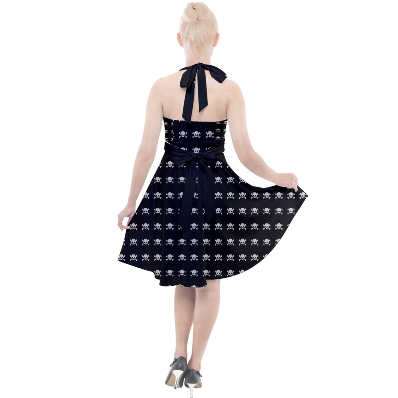 Simple Skulls Halter Party Swing Dress