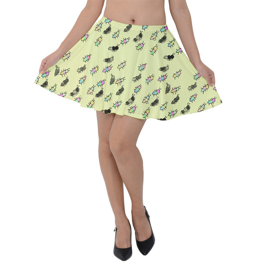Watercolor Ant Party Velvet Skater Skirt