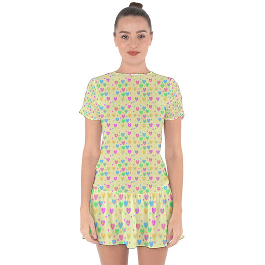 Soft Hearts Drop Hem Mini Chiffon Dress