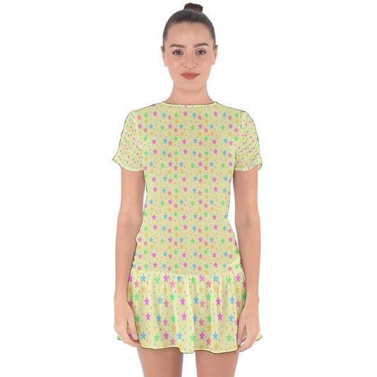Soft Stars Drop Hem Mini Chiffon Dress