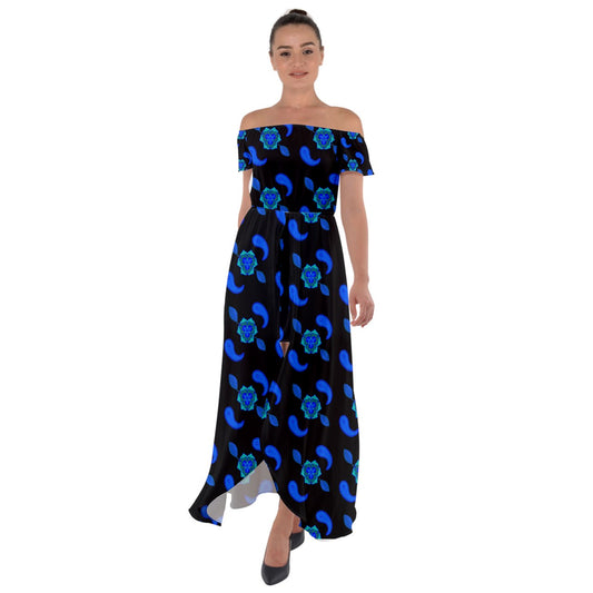 Black Indigo Paisley Open Front Chiffon Dress
