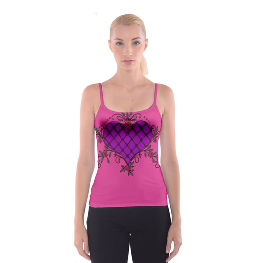 Fuchia Chrome Heart Spaghetti Strap Top