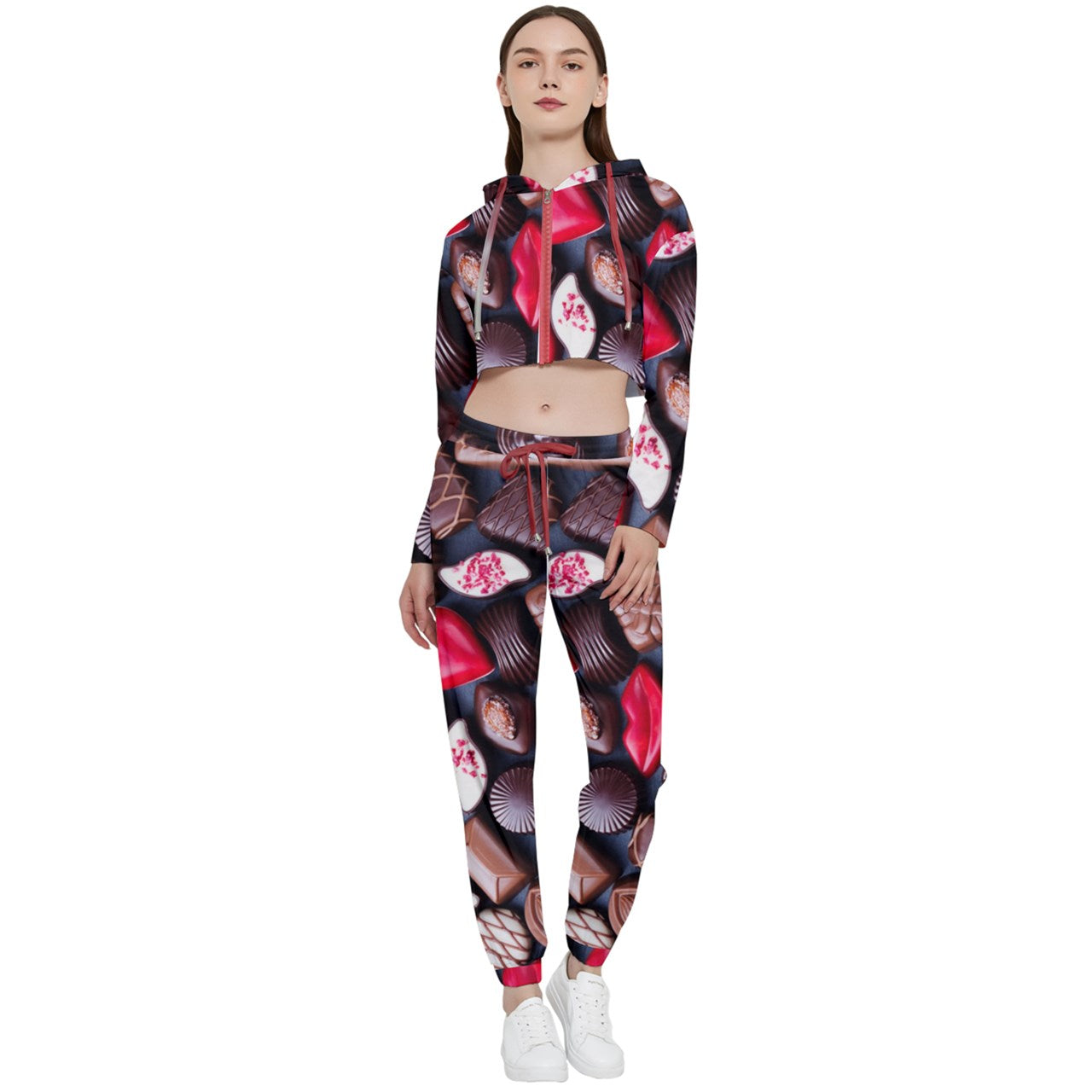 Chocolate Hearts Cropped Zip Up Lounge Set