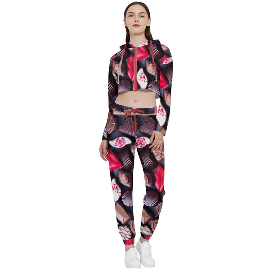 Chocolate Hearts Cropped Zip Up Lounge Set