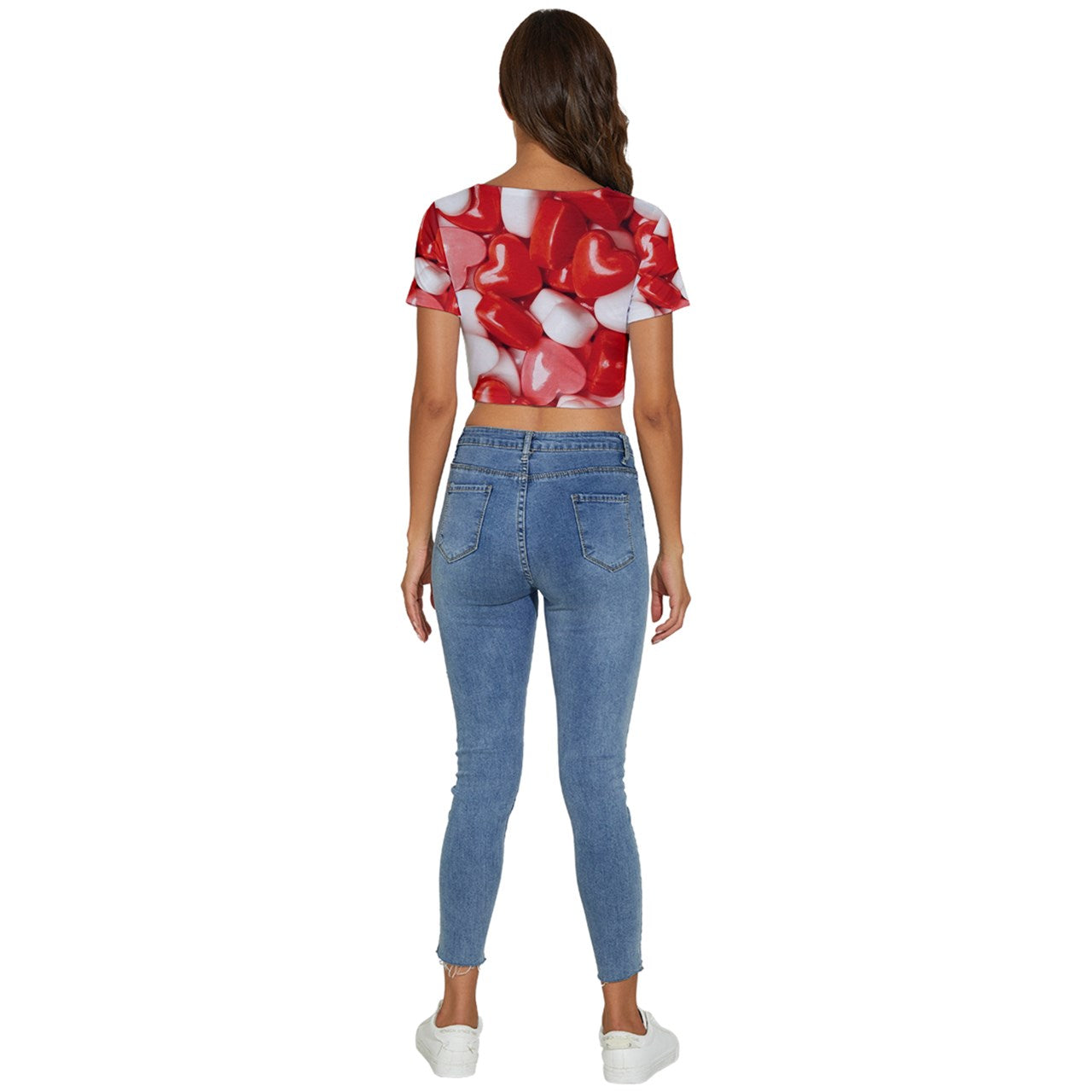 Sweet Hearts Short Sleeve Square Neckline Crop Top