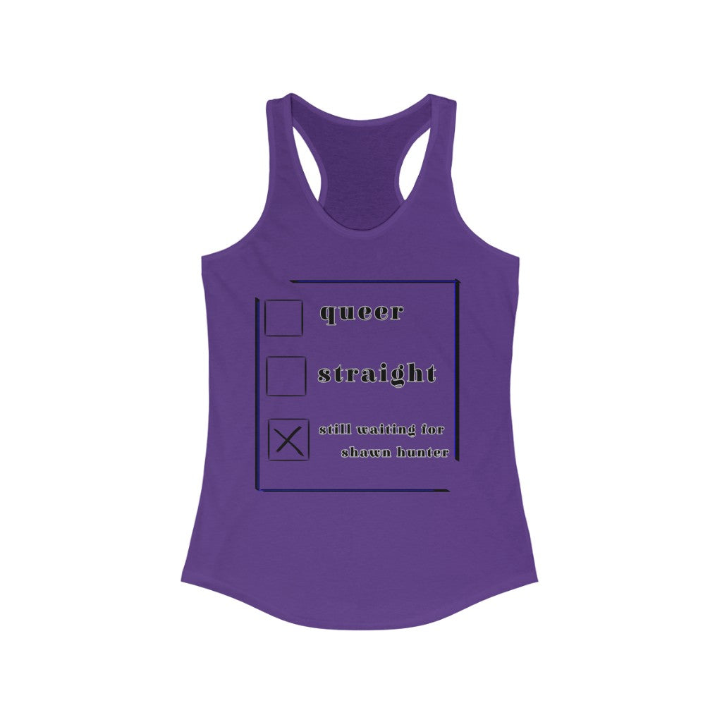 still waiting on shawn Racerback Tank