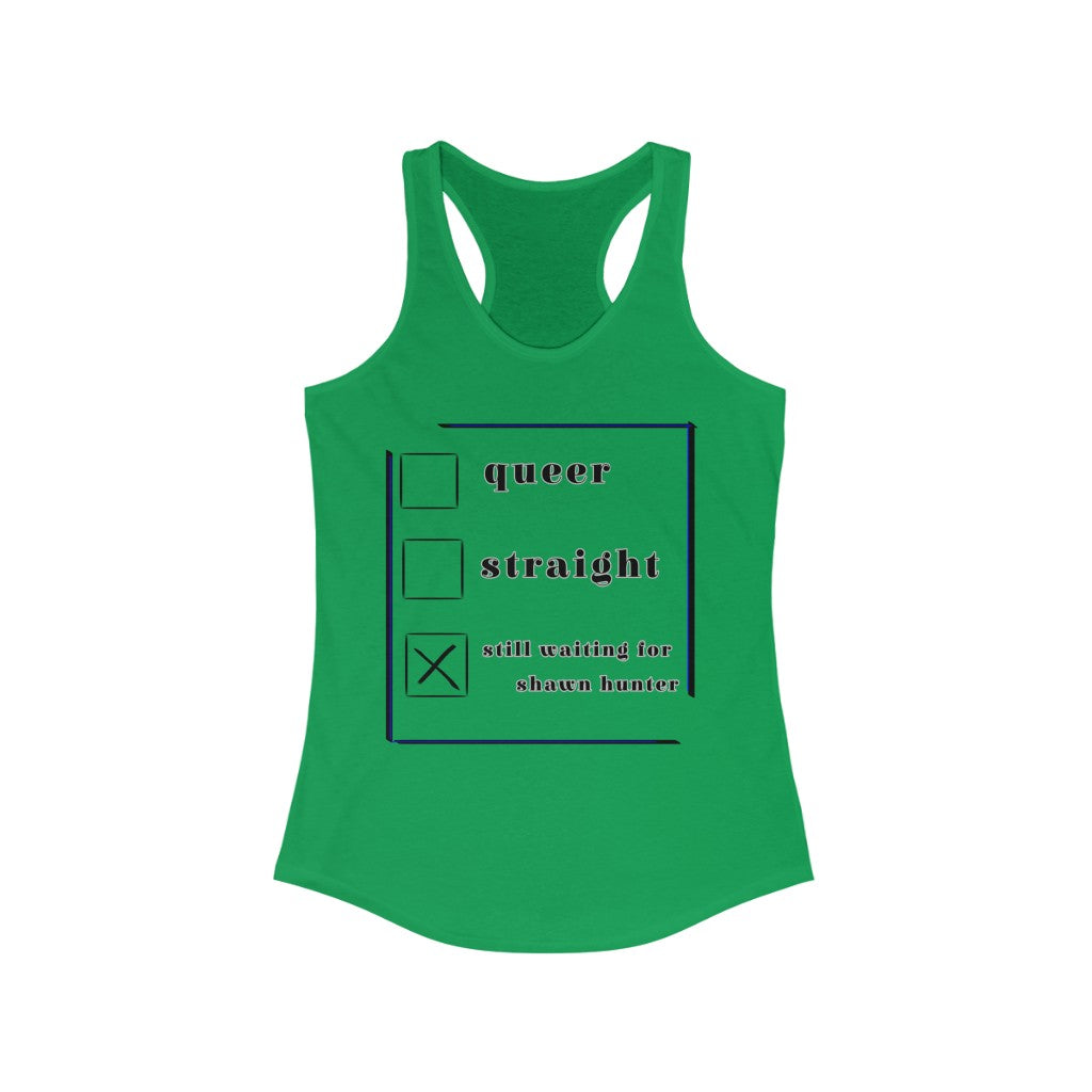 still waiting on shawn Racerback Tank