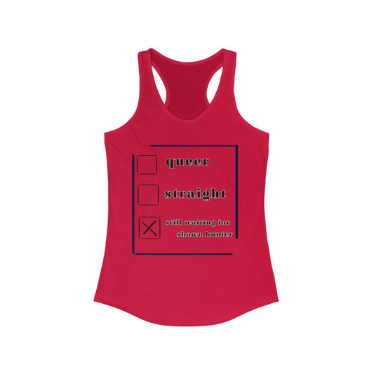still waiting on shawn Racerback Tank